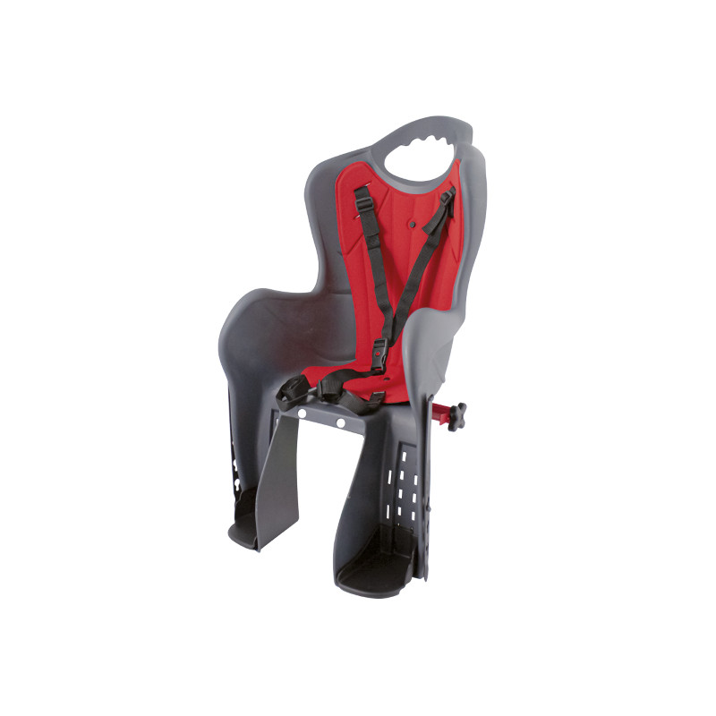 kerékpár gyerekülés hátsó, antracit színben, piros belsővel, csomagtartóra rögzíthető