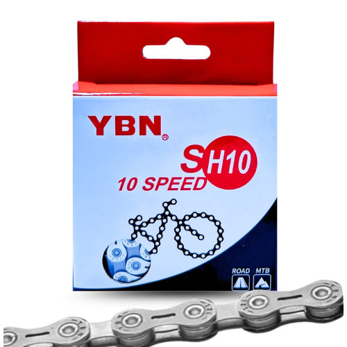 kerékpár lánc 1/2 x 11/128 IB-SH10-S 10 seb. 116 tagú. Kompatibilitás: Shimano, Campagnolo és SRAM. Szín: ezüst-szürke. YBN