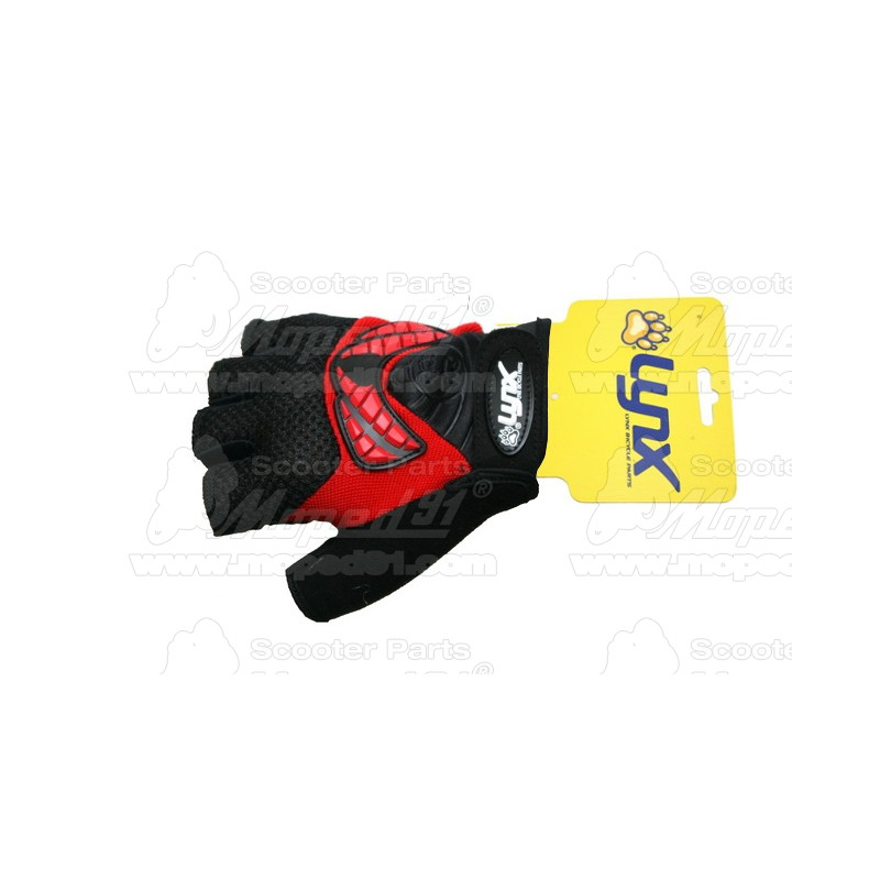 kerékpár kesztyű BRING3 XS rövid ujjas fekete/piros neoprén, sztreccs és hálós kézfej, zselés-szintetikus bőr tenyér LYNX