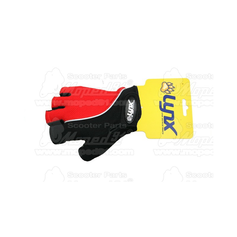 kerékpár kesztyű BRING1 M rövid ujjas piros/fekete szintetikus bőr tenyér,sztreccs és hálós kézfej, zselés tenyérkitöltés LYNX