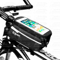 kerékpár táska mobiltelefon tartóval, 21x9x10,5 cm, felső váz csőre szerelhető mobiltelefon táska, mobiltelefon mérete kevesebb,