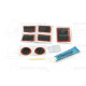 kerékpár folt javító készlet. Tartalmazza: 1 db 34 mm x 51 mm folt, 2 db 26 mm kerek folt, 4 db 25 mm x 34 mm folt, 1 db (10 ml/